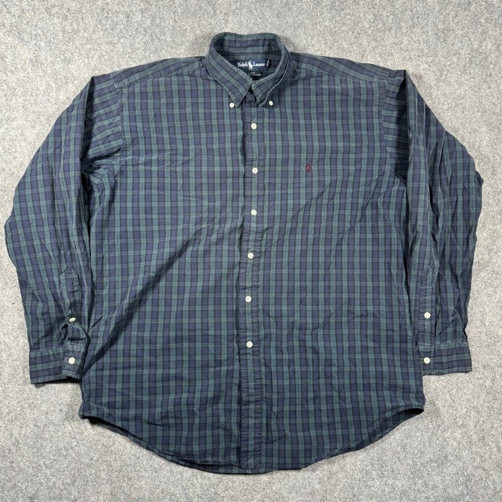 Ralph‎ Lauren Blake Mens Small Navy Green Plaid Button Down Shirt 100% Cotton XL